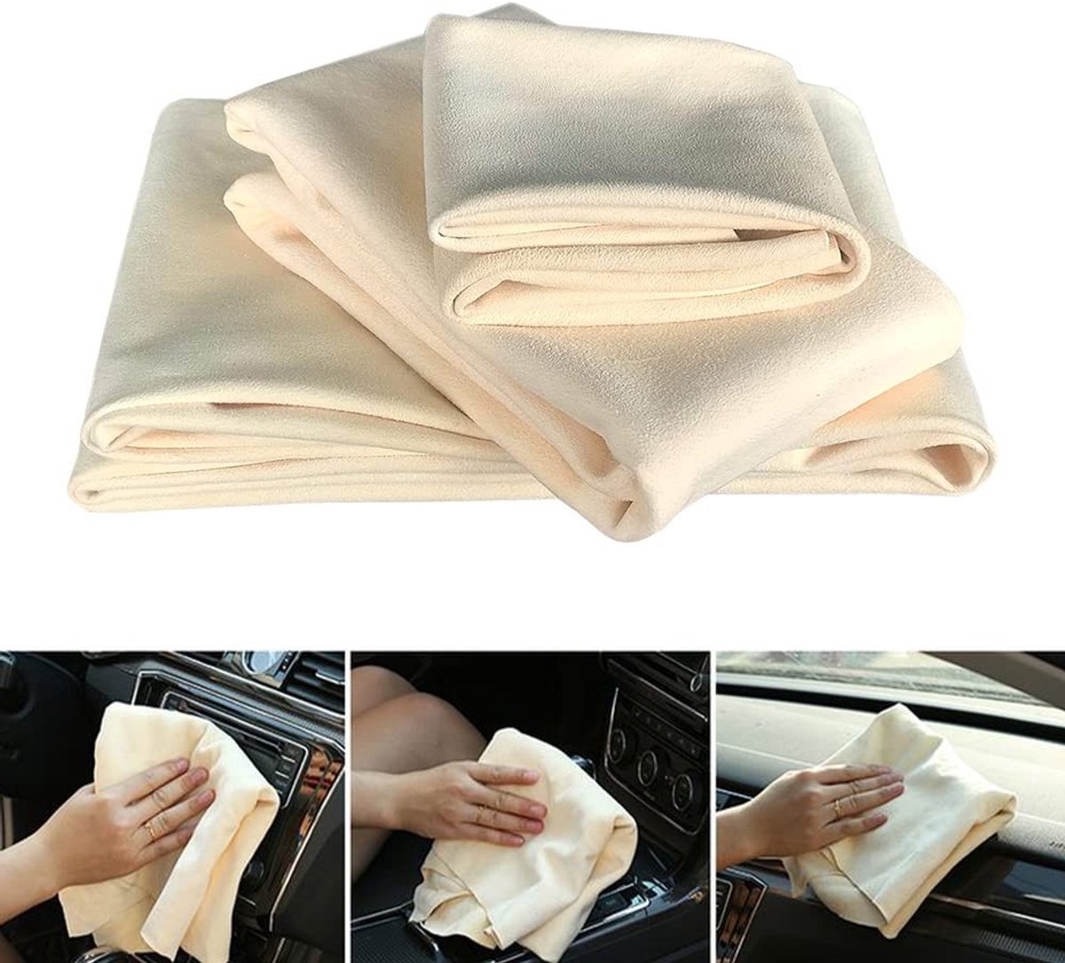 Dailygoods- Reiningsdoek Hoogwaardig - Natuurlijk Suède - 60 x 90 cm - Pluis- en Krasvrij - Wateropname - 3 Stuks - Suède Doek