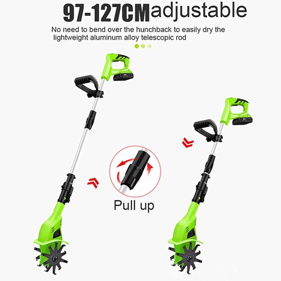 Elektrische Tuinfrees - Cultivator Tiller - Tuinonderhoud Uitvoeren - Draadloos en Lichtgewicht - 25 cm Diepte - Zwart — afbeelding 2