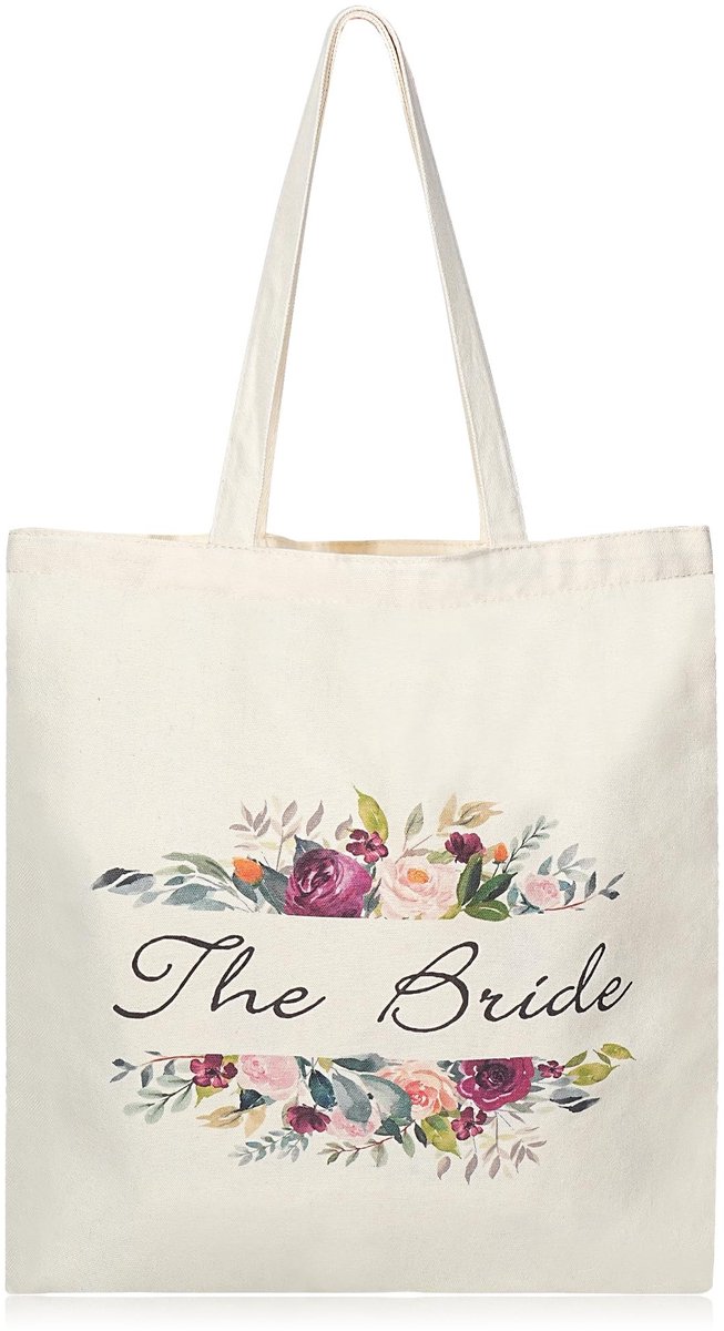 Dailygoods- Tote Bag 100% Katoen - Bruid - Bloemenprint - 40cm x 45cm - Huwelijksaccessoire - Praktische Cadeau - Bruidstas