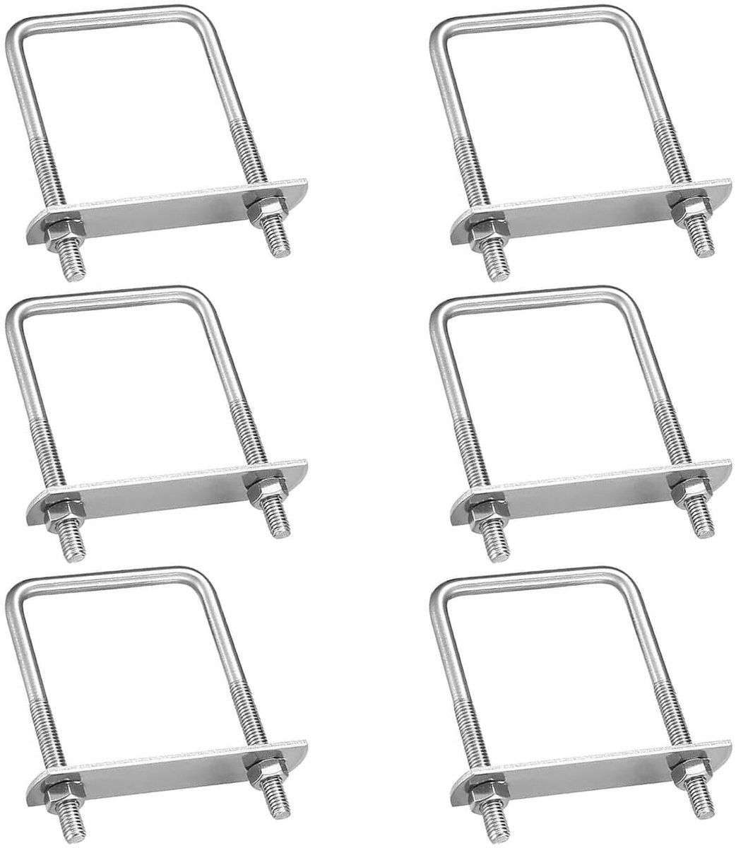 Dailygoods- U-schroeven 6 stuks - M8 Beugelschroeven - Roestvrij Staal - Vierkante U-bouten - U-beugels 100 x 50 mm - Voor Auto's/Schepen