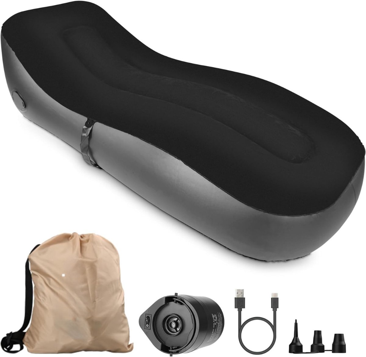 QUOVO® Opblaasbare Bank - Campingstoel - Opblaasbare Loungebank - Zwart - 180cm x 70cm x 50cm
