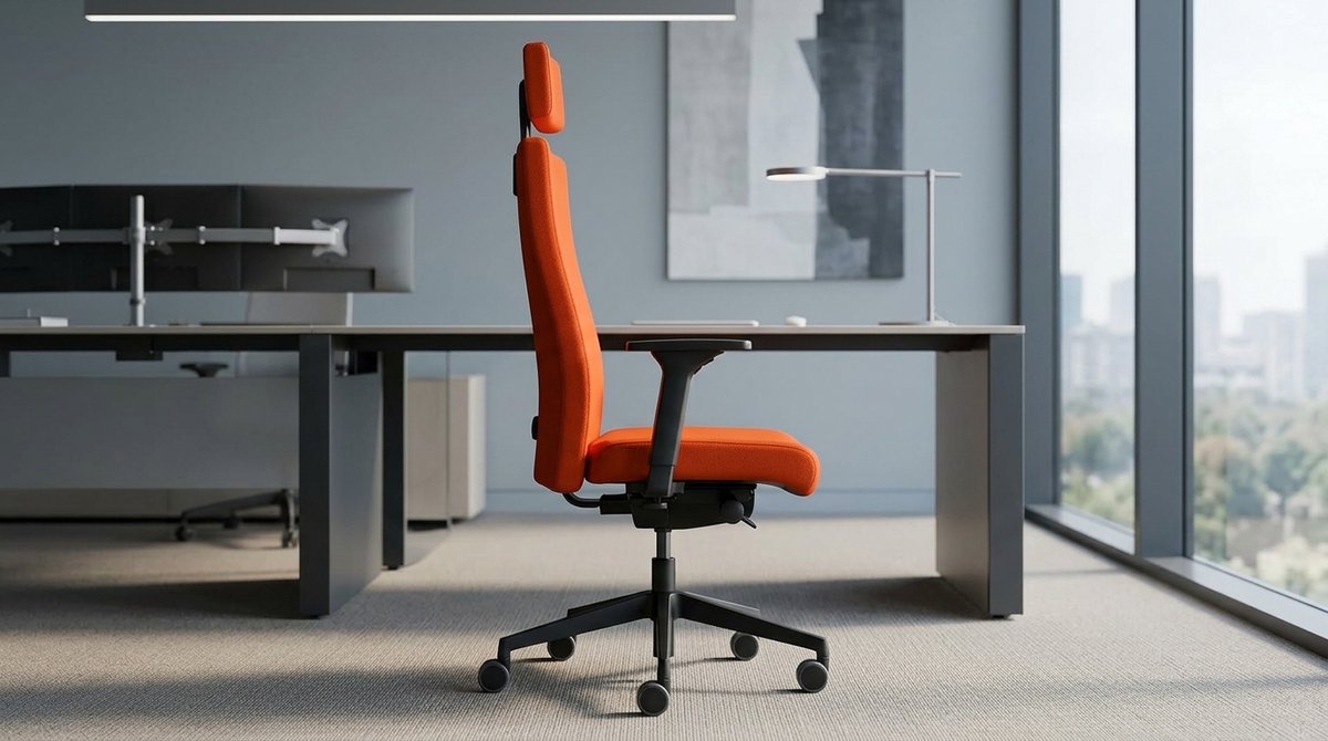 Ergonomische Bureaustoel met Hoofdsteun - House&Garden ErgoElite Comfort Pro Orange - 4D Armleuningen - Verstelbare Rugleuning - Lendensteun - Draaibaar - Kantoor & Thuiswerk Stoel