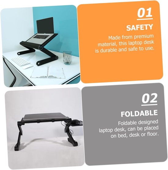 Opvouwbare bijzettafel - Laptopstandaard bed - Comfortabel werken - Verstelbare hoogte - N.v.t. - Wit — afbeelding 5