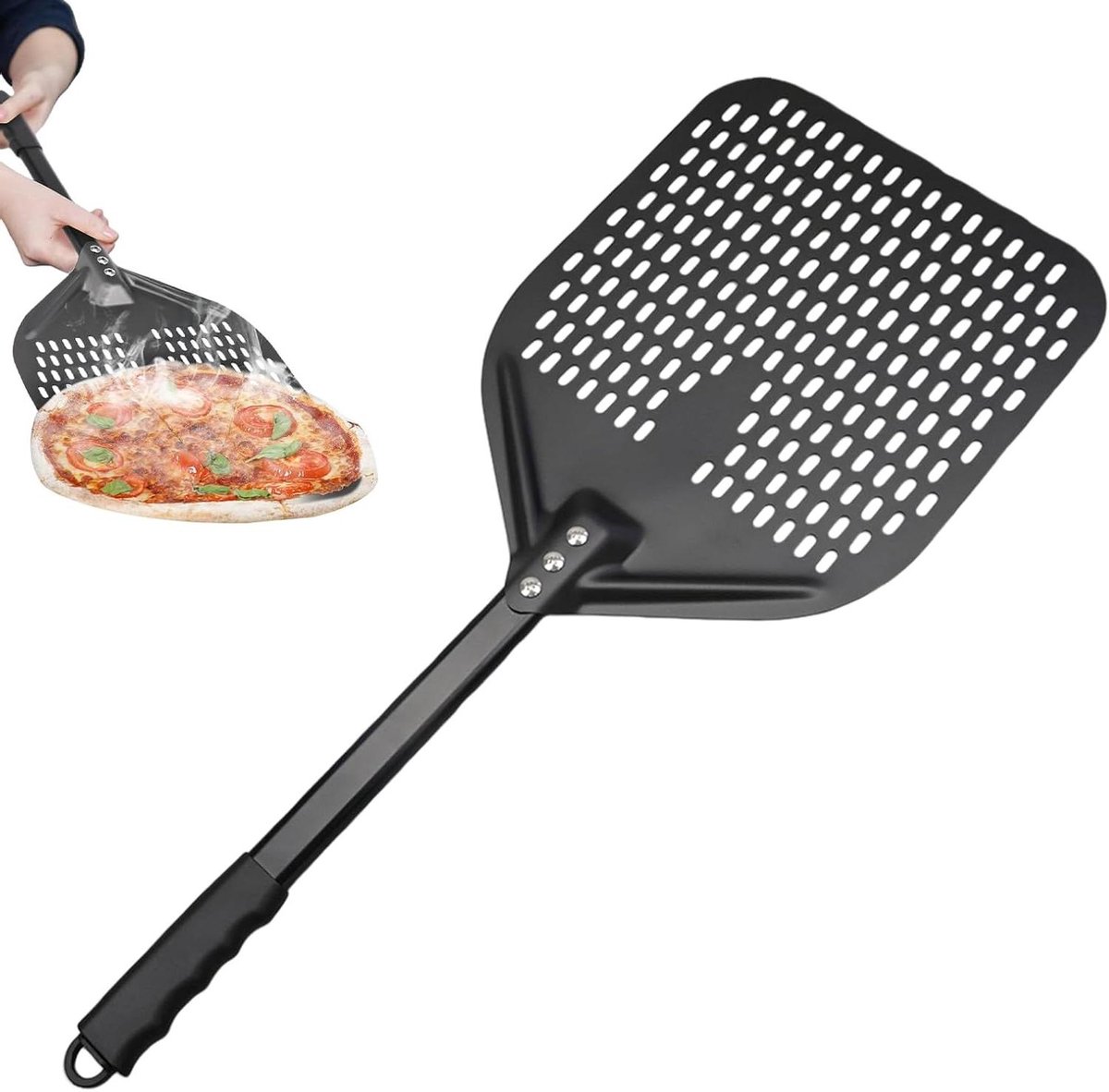 Pizza Spatel Paddel - Draaischep Keerspatel - Oven Koken Bakken - Opvouwbaar Handvat - 39.5 x 30 cm - Zilver