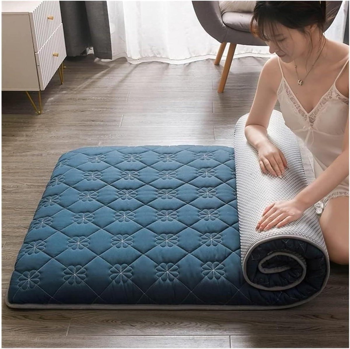 Vloermatras - Opvouwbare mat - Comfortabel slapen - 4 cm dik - 100x200cm - Blauw