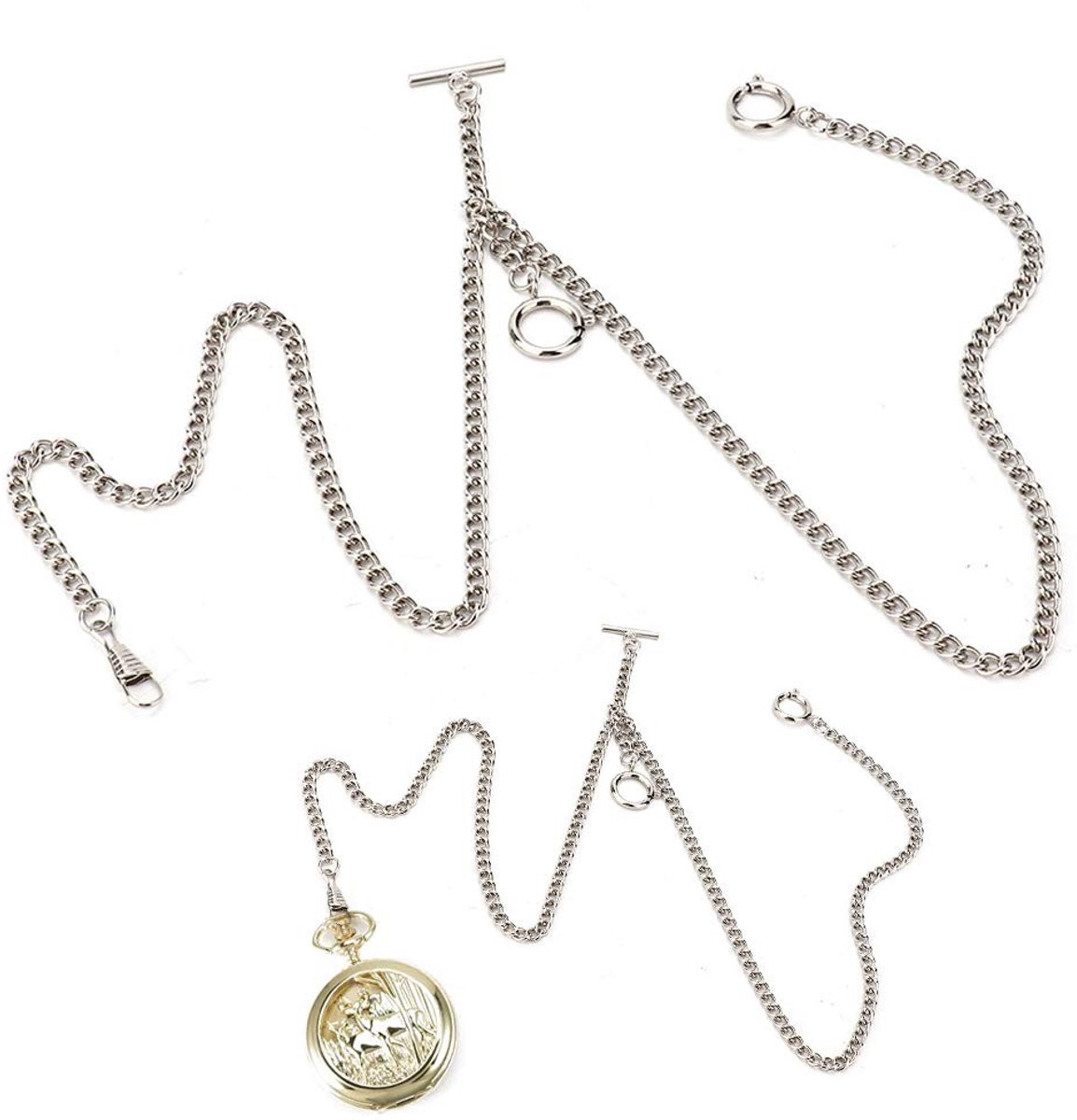 Dailygoods- Zakhorlogeketting Vintage - T Bar Horlogeketting - Antieke Schakelketting - Metaallegering - 44 cm - Goede Glans