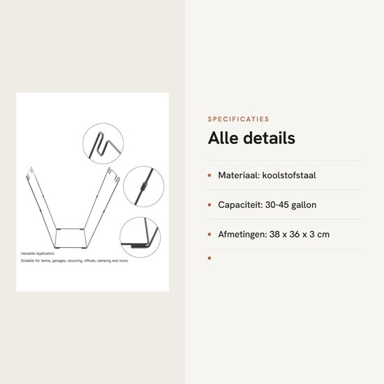Bladzakhouder Draagbaar - Vuilniszakhouder - Afvalzakhouder met deksel - Koolstofstaal - 11 Delen - Capaciteit 30-45 Gallon — afbeelding 2