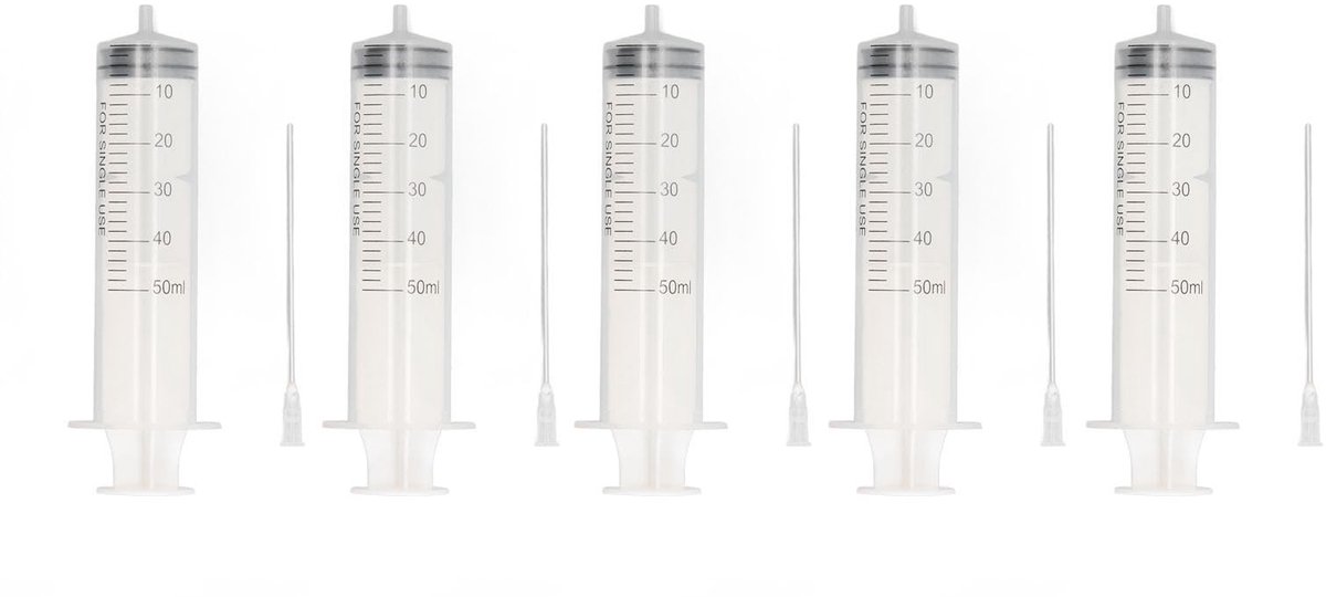 Dailygoods- Inkt Vulspuit 50 Ml - 5 Stuks - Duidelijke Schaalverdeling - Roestvrij Staal - PP-Kunststof - Voor Printercartridge/Laboratorium - Spuit