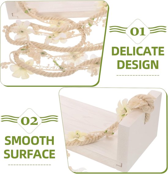 Houten Newborn Schommel - Fotografie Prop - Fotoshoot Decoratie - Met Bloemaccenten - 13 x 30 x 10 cm - Wit — afbeelding 4