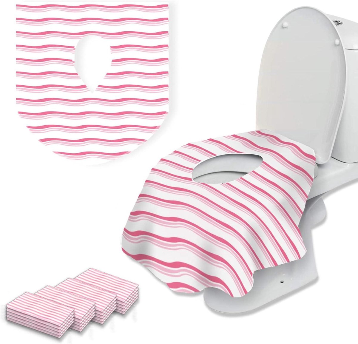 Wegwerp Toilet Brilhoezen - Potty Training Covers - Hygiënisch Reizen - Extra Groot Antislip - 20 Stuks - Roze Golven