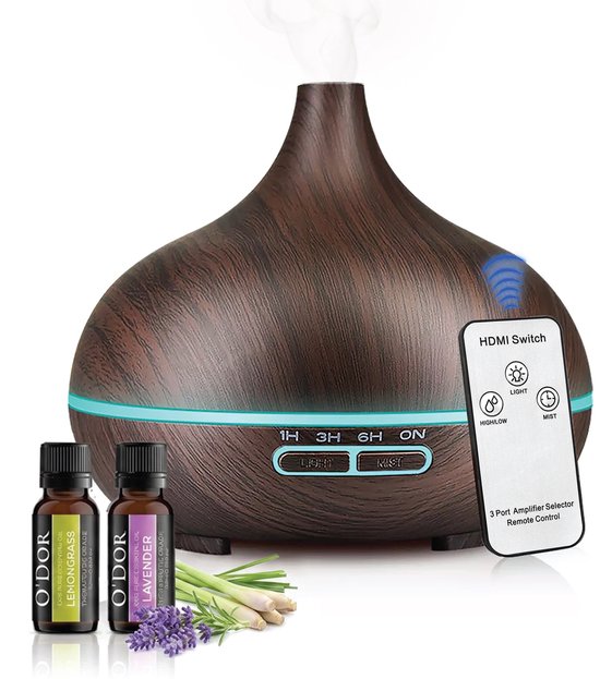 O'dor® Luchtbevochtiger - Aroma Diffuser met Geur Olie - Automatische Air Humidifier voor Slaapkamer, Babykamer, Woonkamer, Kinderkamer - Ambiance Geurdiffuser - Geurverspreider Therapie - Elektrische Ultrasone Vernevelaar & Geurverstuiver - 550ml