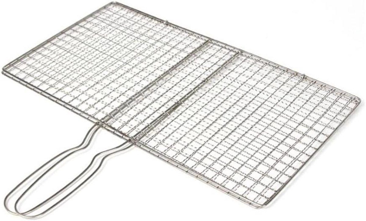 Vis grillmand Barbecue net Buiten koken Lang handvat 24 x 35 cm Zilver