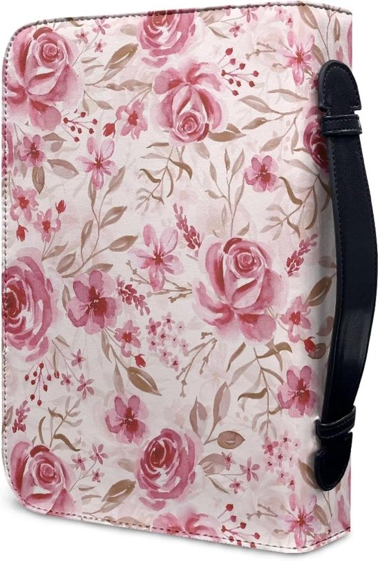 Bijbelhoes met Handvat - Boekentas Beschermhoes - Bijbel Opbergen - Bloemenprint PU Leer - M: 23.4x16x4.1 cm - Roze — afbeelding 4