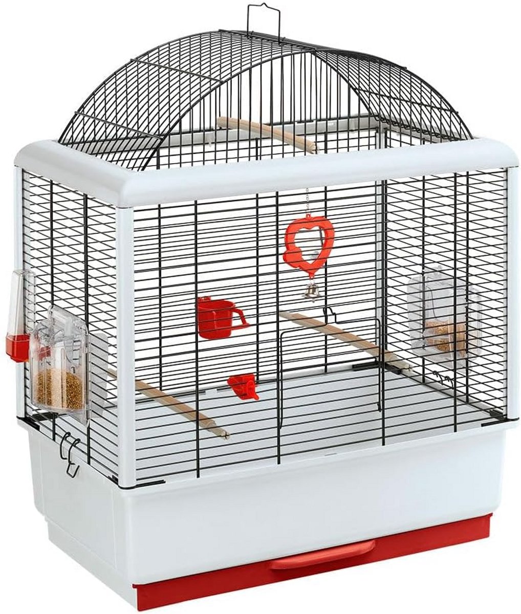 Ferplast kooi voor kanaries en andere kleine exotische vogels, PALLADIO 3, panoramisch dak, compleet met accessoires, 50 x 30 xh 64 cm.
