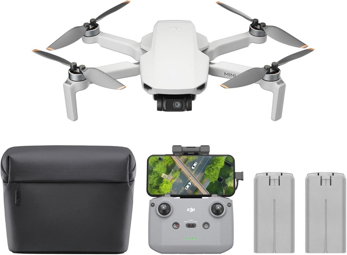 DJI Mini 4K camera-drone combinatie, drone met 4K UHD-volwassenencamera, < 249 g, 3-assige gimbalstabilisatie, 10 km videotransmissie, auto. terugkeer, 2 batterijen, 62 min vliegtijd, QuickShots