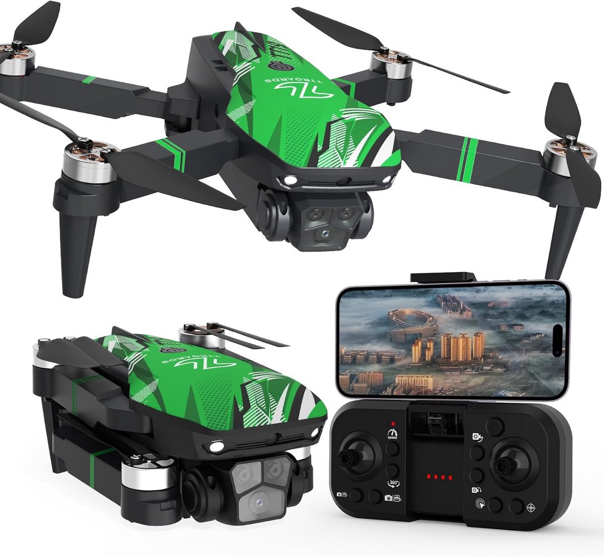 Drone met Camera - Mini Drone - Luchtfotografie Maken - 270° Obstakelvermijding - 22 x 16 x 7 cm - Groen