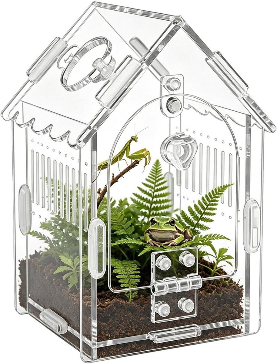 Reptielen Kweekbox - Acryl Container - Huisdier Huisvesting - Ontsnappingsbestendig Deksel - 8x8x14.5 cm - Transparant