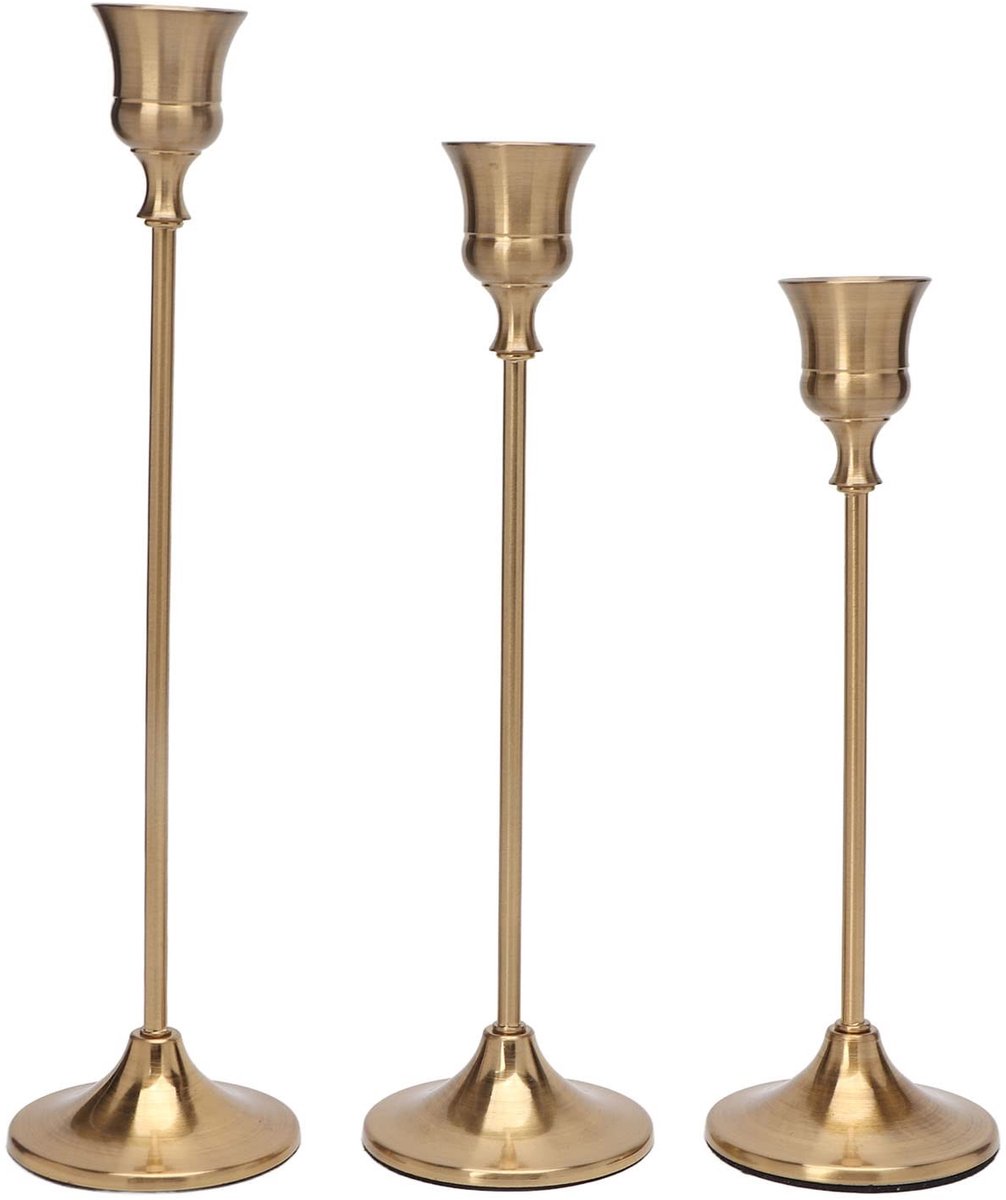 Dailygoods- Kandelaar Vintage - Taper Kandelaar - Kaarsenhouder - Metalen Kaarsenhouder - Decoratie voor Tafel - Set van 3