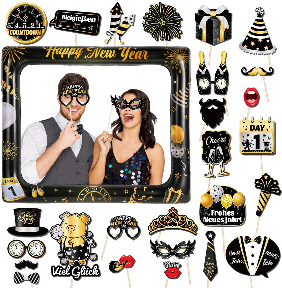 Dailygoods- Fotolijst Opblaasbaar - Fotolijst 29 Stuks - Nieuwjaar 2026 - Geluksbrenger - Accessoires - Hoge Kwaliteit PVC - Fotorekwisieten