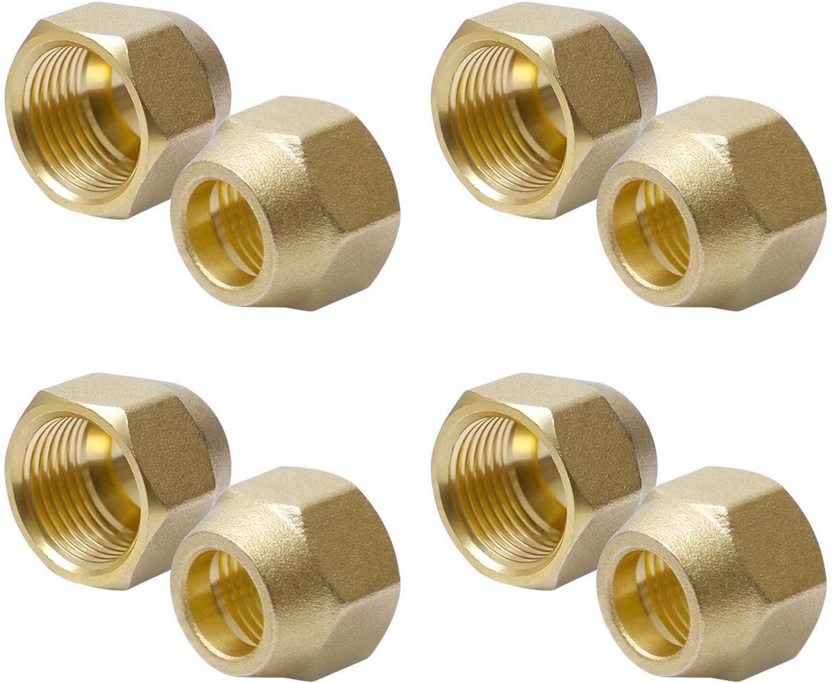 Dailygoods- Felmoer 1/2 Inch - Messing Wartelmoer - Adapter voor Koelsystemen - 8 Stuks - Duurzaam en Robuust - Flens Bevestiging - Moer