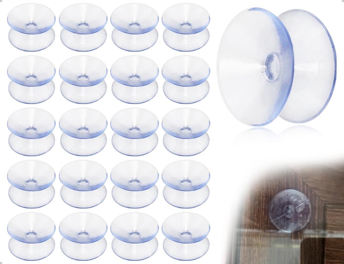 Dailygoods- Zuignap 20 stuks - Dubbelzijdige Zuignappen - Antislip Zuigknoppen - Kunststof - Transparant - Diameter 20 mm