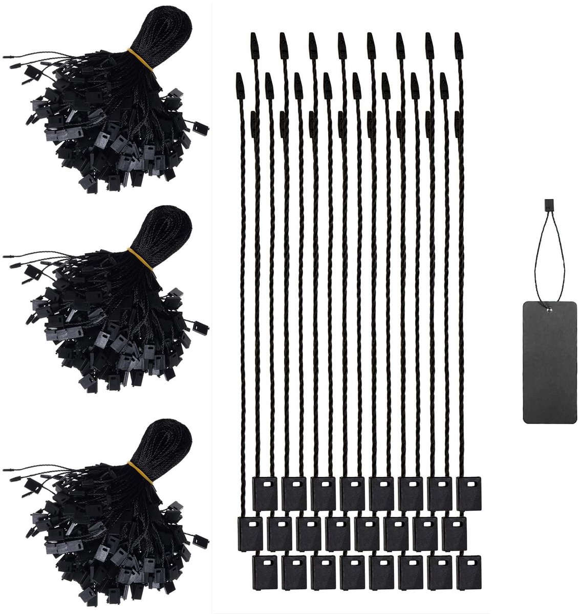 Dailygoods- Hangetiketten 1000 stuks - Katoenen Koord - Kliksluiting - Kunststof Etiketten - Zwart - Sterk en Duurzaam - Labelhaken