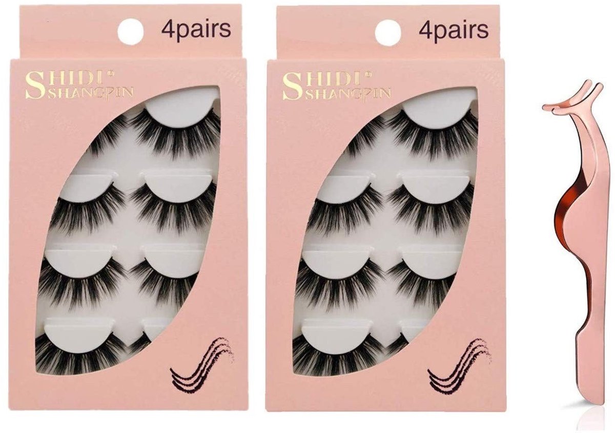 Dailygoods- Nepwimpers 8 Paar - 3D Pluizige Wimpers - Herbruikbare Wimpers - Wimperpincet - Lichtgewicht - 1.3 cm Lengte - Wimperset
