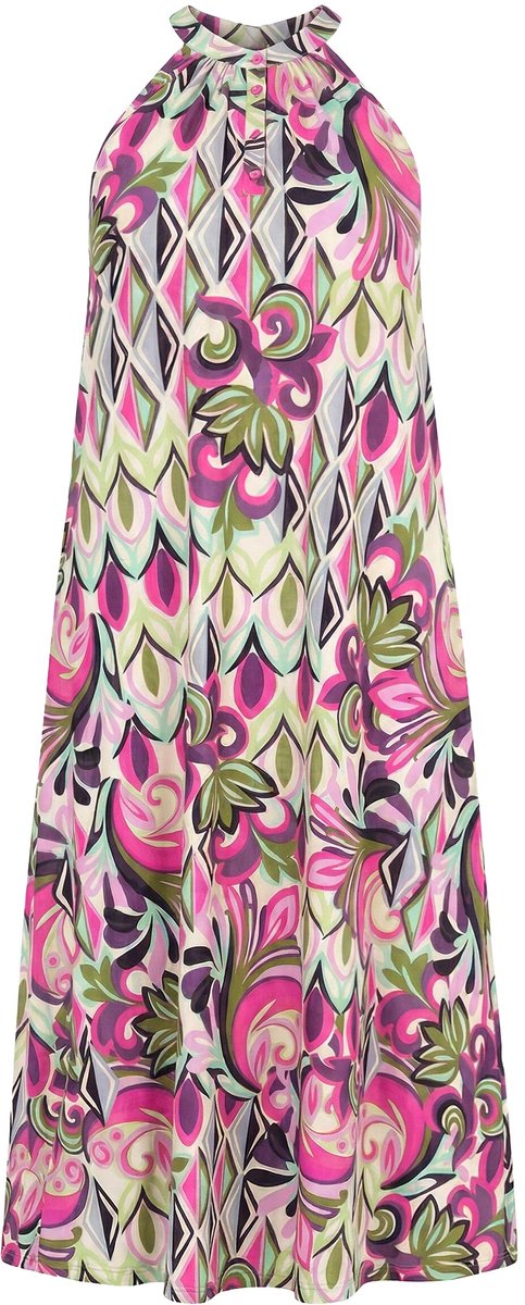Ulla Popken Dames - Maxi-jurk cotton touch A-lijn ronde hals mouwloos - Orchidee - Maat 50+