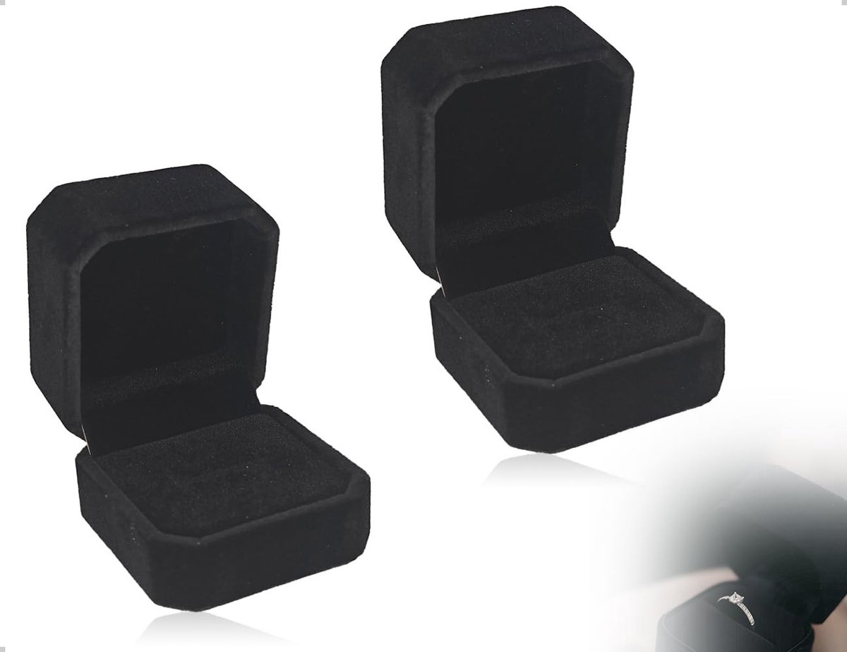 Dailygoods- Ringdoos Set van 2 - Zwarte Ringdoos - Juwelendoos - Huwelijksaanzoek - Verloving - Duurzaam Velvet Materiaal - Juwelenbox