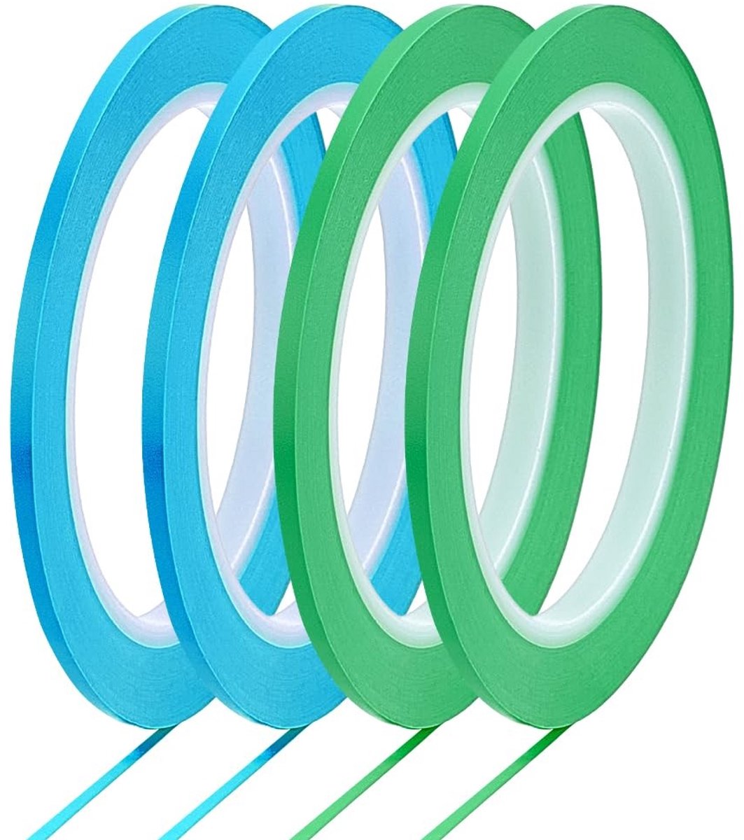 Dailygoods- Maskeertape 4 Rollen - Hoge Temperatuur - PVC - Fijne Lijntape - 3 mm × 33 m - Voor Auto/Motorfiets - Verftape