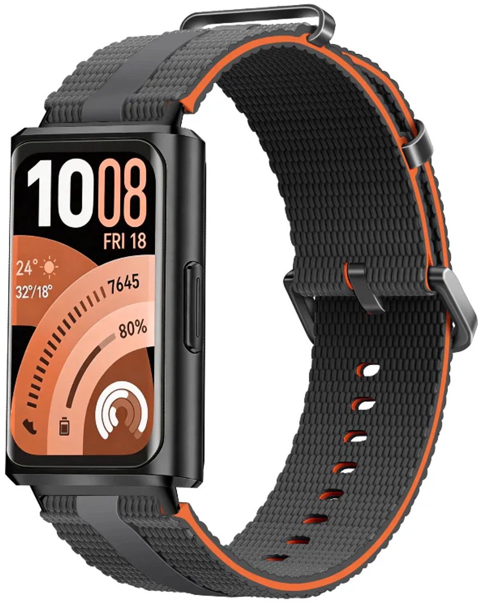 Strap-it Sportief siliconen bandje geschikt voor Huawei band 11 / Huawei band 11 Pro - Donkergrijs/Oranje