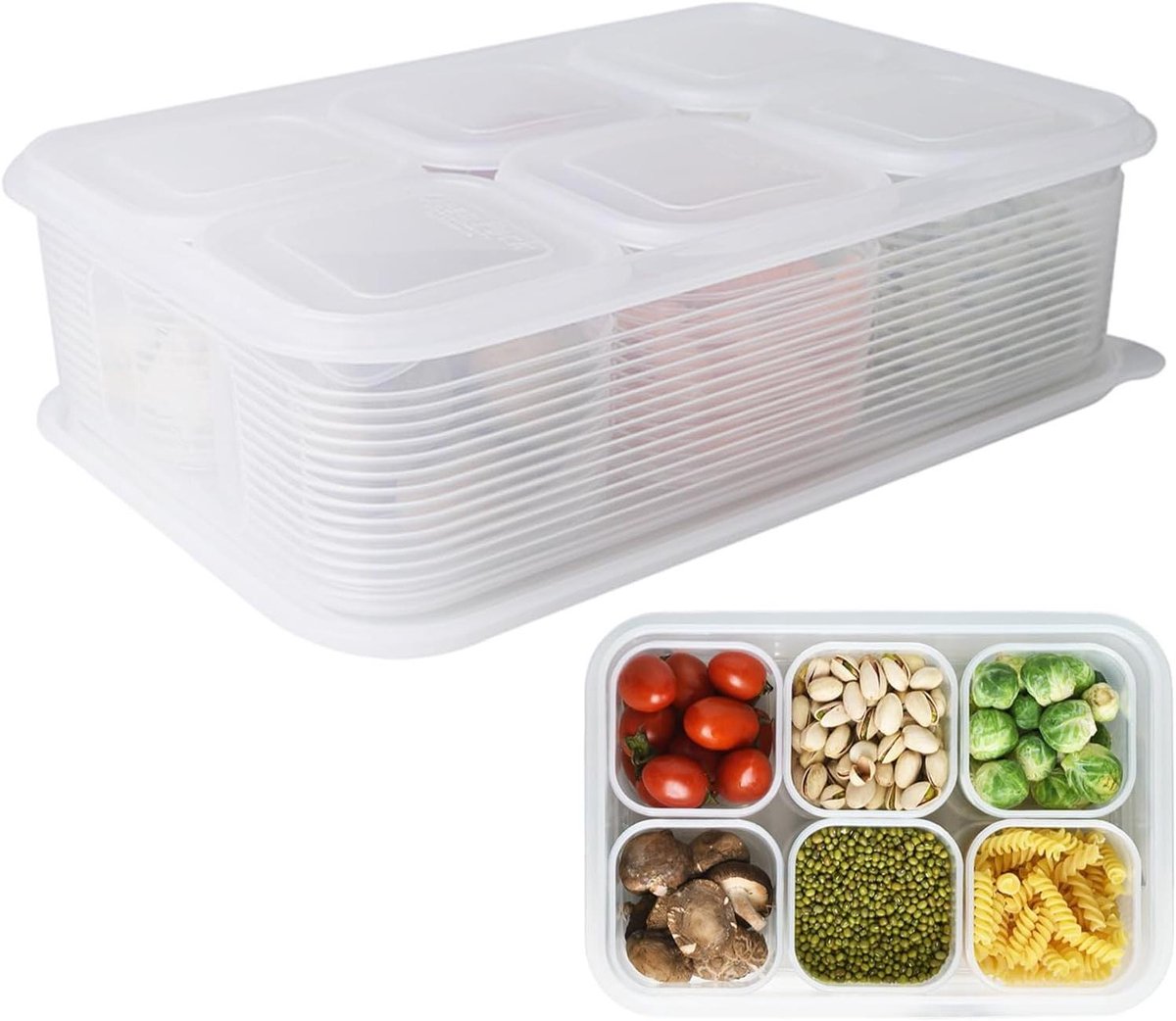 Serveerschaal met deksel - Voedselcontainer koelkast - Houdt aroma's vers - Vochtregulatie ventilatie - 30 cm lengte - Transparant