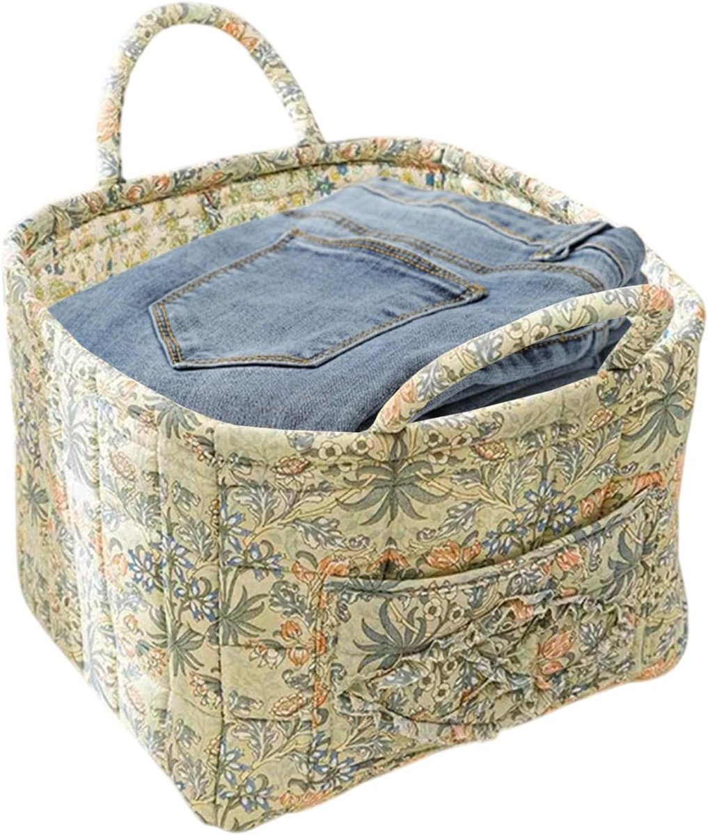 Opbergmand Stoffen - Wasmand - Huis Organiseren - Gewatteerd Bloemendesign - 37x33x29.5 cm - Boho