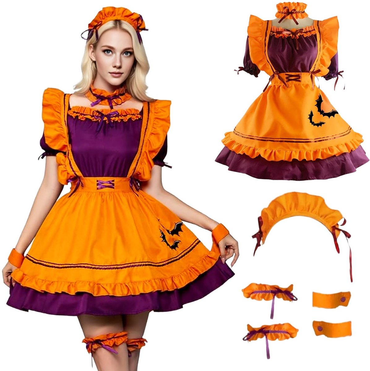 Dailygoods- Maid Kostuum Halloween - Anime/Cosplay - Vloeiende Rok - Maat M/L/XL/2XL/3XL - Hoofdband - Ademend Polyester