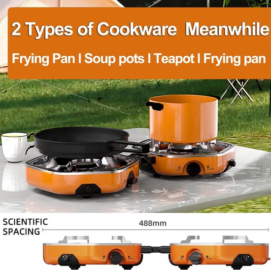 Draagbaar Gasfornuis - Outdoor Kooktoestel - Koken in de natuur - Dubbele Brander - 17000 BTU - Oranje — afbeelding 5