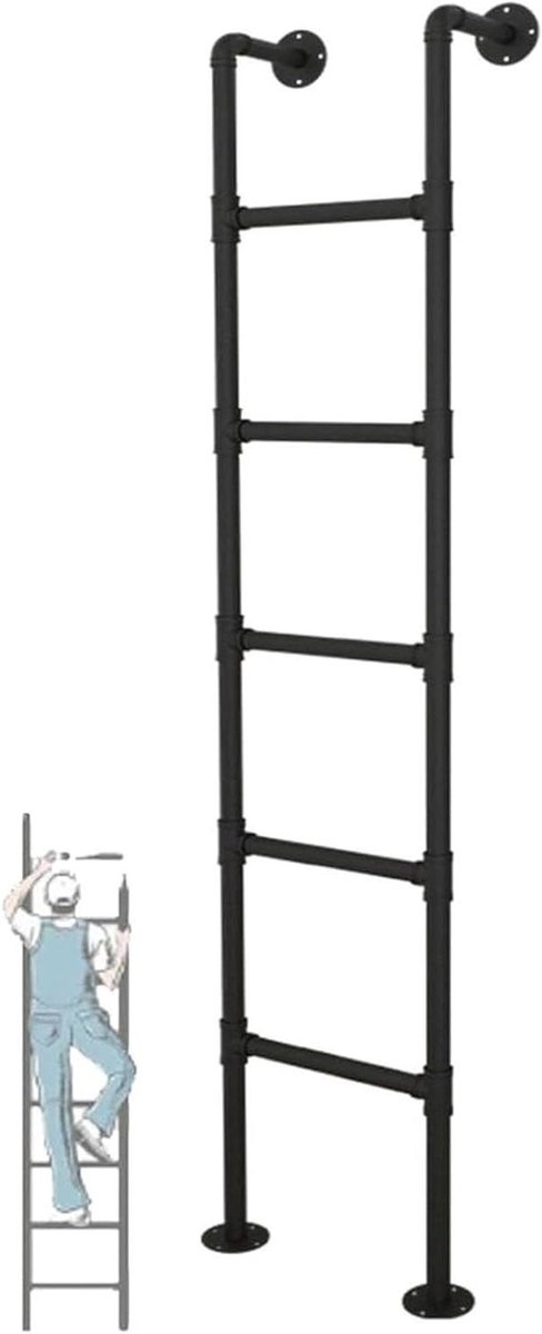 Metalen Zolderladder - Vluchtladder - Veilig Toegankelijk - Aanpasbare Maat - 150 kg Draagkracht - Zwart