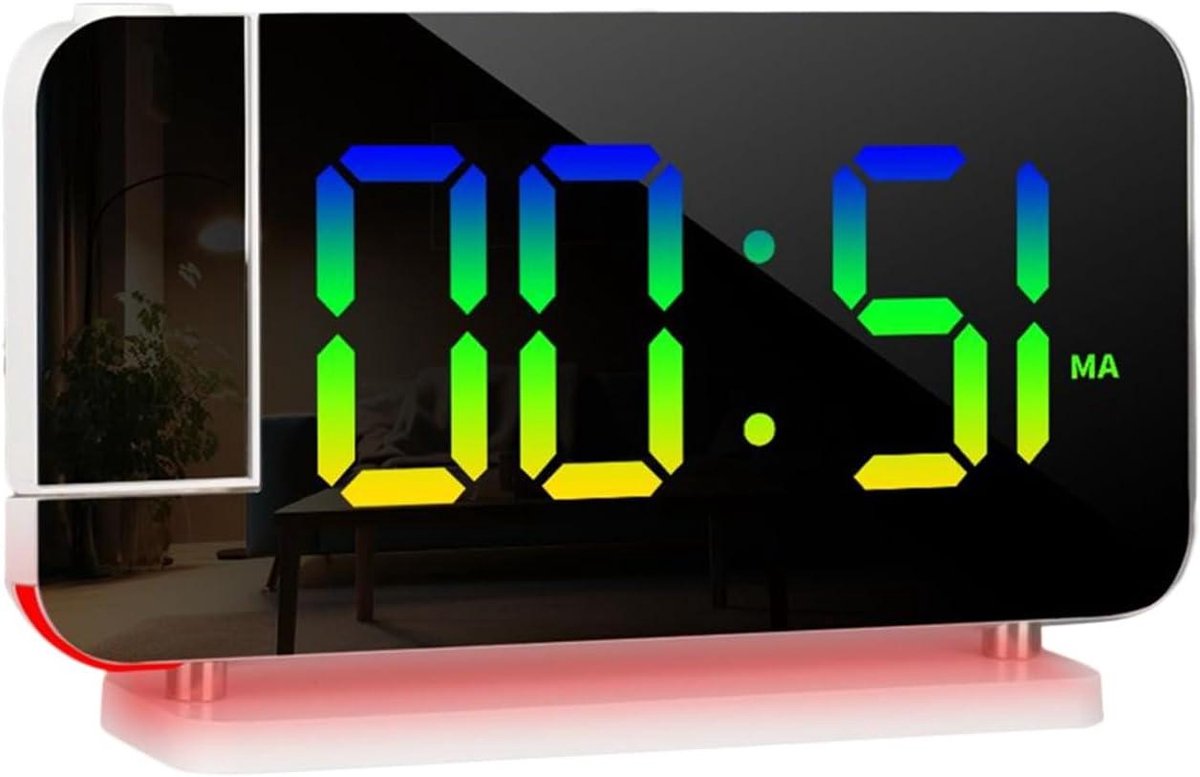 Digitale Klok - Led Projectie - Slaapkamer Sfeer - Zacht Ontwaken - 16.8 x 9.7 cm - Wit