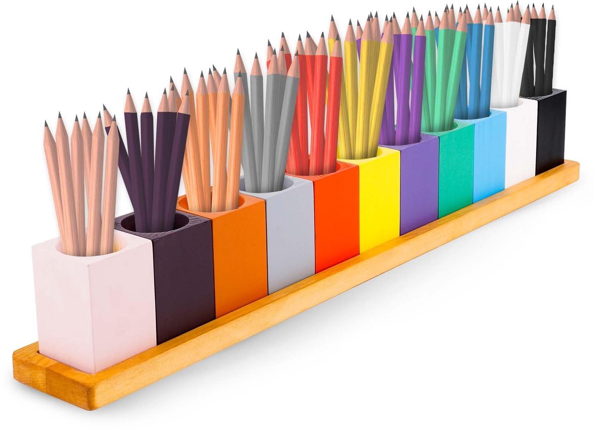 Dailygoods- Kleurpotloodhouder Houten - Bureau Organizer - Montessori Pennenhouder - 11 Kopjes - Kleurrijk - Netjes Bureaublad