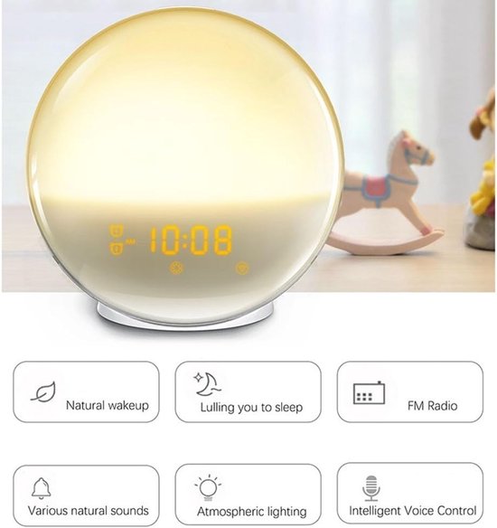 Wekker met Zonsopgang - Wake Up Light Nachtlampje - Rustig Wakker Worden - 15 Kleuren en 8 Natuurgeluiden — afbeelding 5