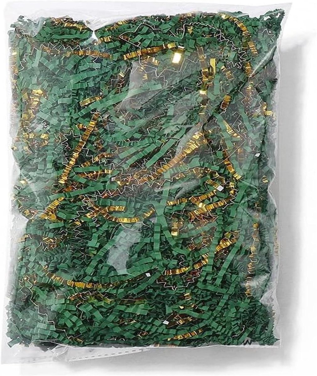 Papier Vulling - Crinkle Shreds - Cadeaus Decoreren - Iridescent Goud - 400g Totaal - Groen Goud