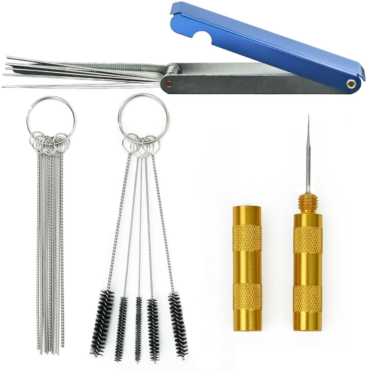 Dailygoods- Carburateurreinigingsset Duurzaam - 13 Draden - 10 Naalden - 5 Borstels - 1 Prikker - Roestvrij Staal/Nylon - Reinigingsset