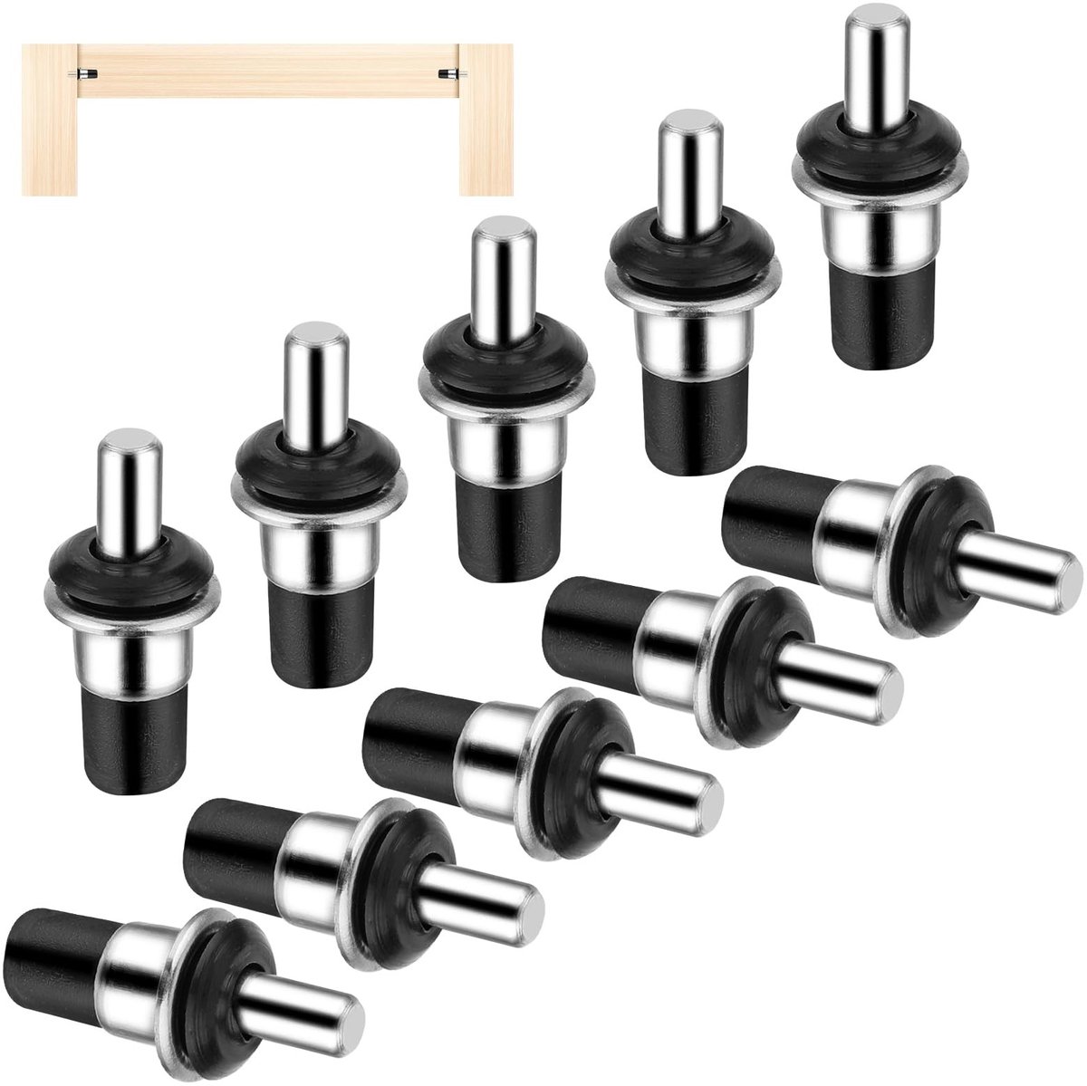 Dailygoods- Reparatiepennen veerbelast - Planksteunpennen - Reservepennen voor kast - Kunststof en ijzer - 10 stuks - Verstelbare grootte 0,3 inch - Planksteunen