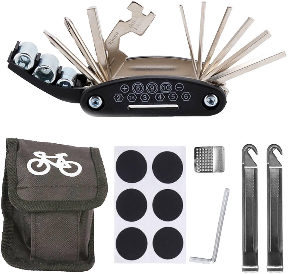 Dailygoods- Fiets Gereedschap 16-in-1 Multifunctioneel - Fietsgereedschap Koffer - Vorkuitzetter - Gereedschapskoffer Fiets - Fiets Gereedschap Set - Hoogwaardige Metaalkwaliteit - Fiets Multitool