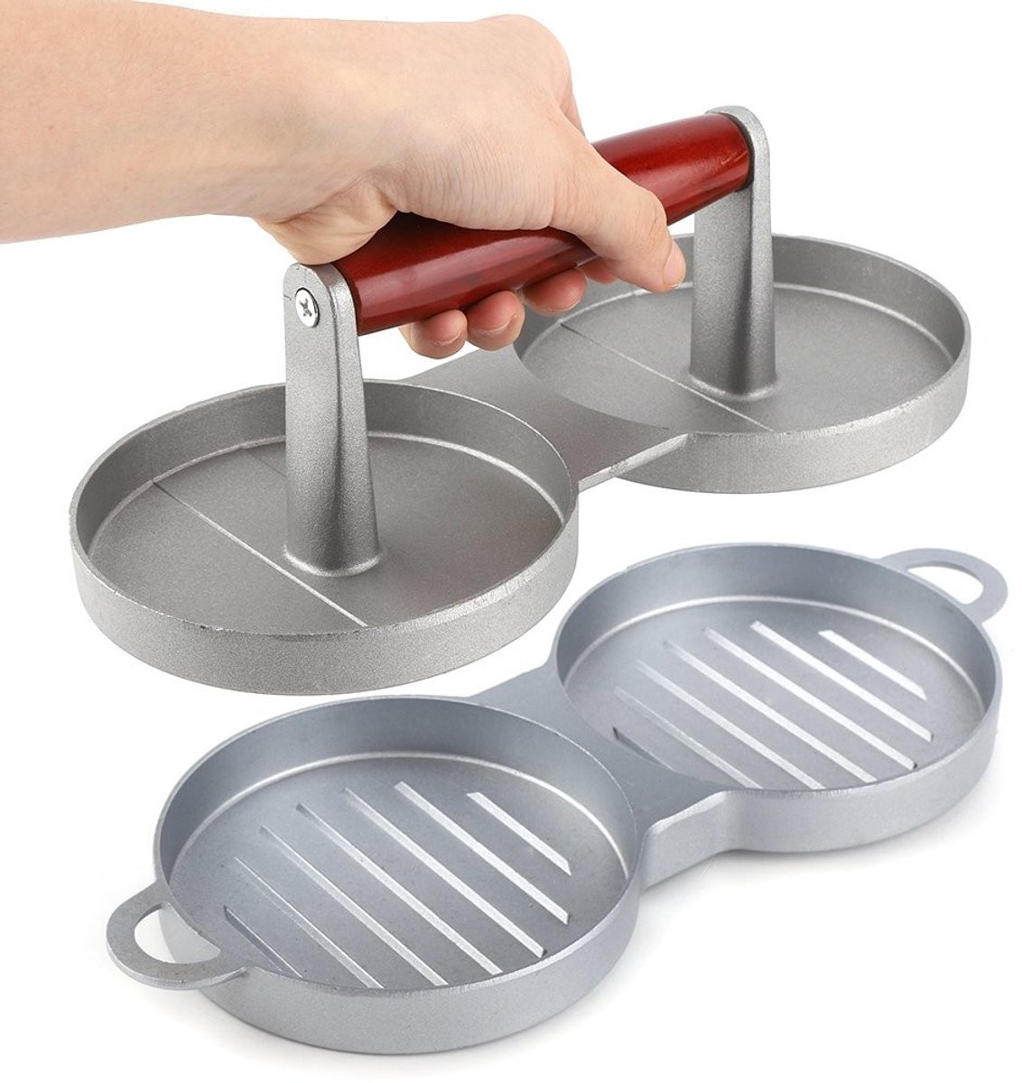 Dailygoods- Hamburgerpers Dubbel - Aluminiumlegering - Antiaanbaklaag - Ergonomisch Handvat - Duurzaam - Voor Vlees en Barbecue - Hamburgermaker