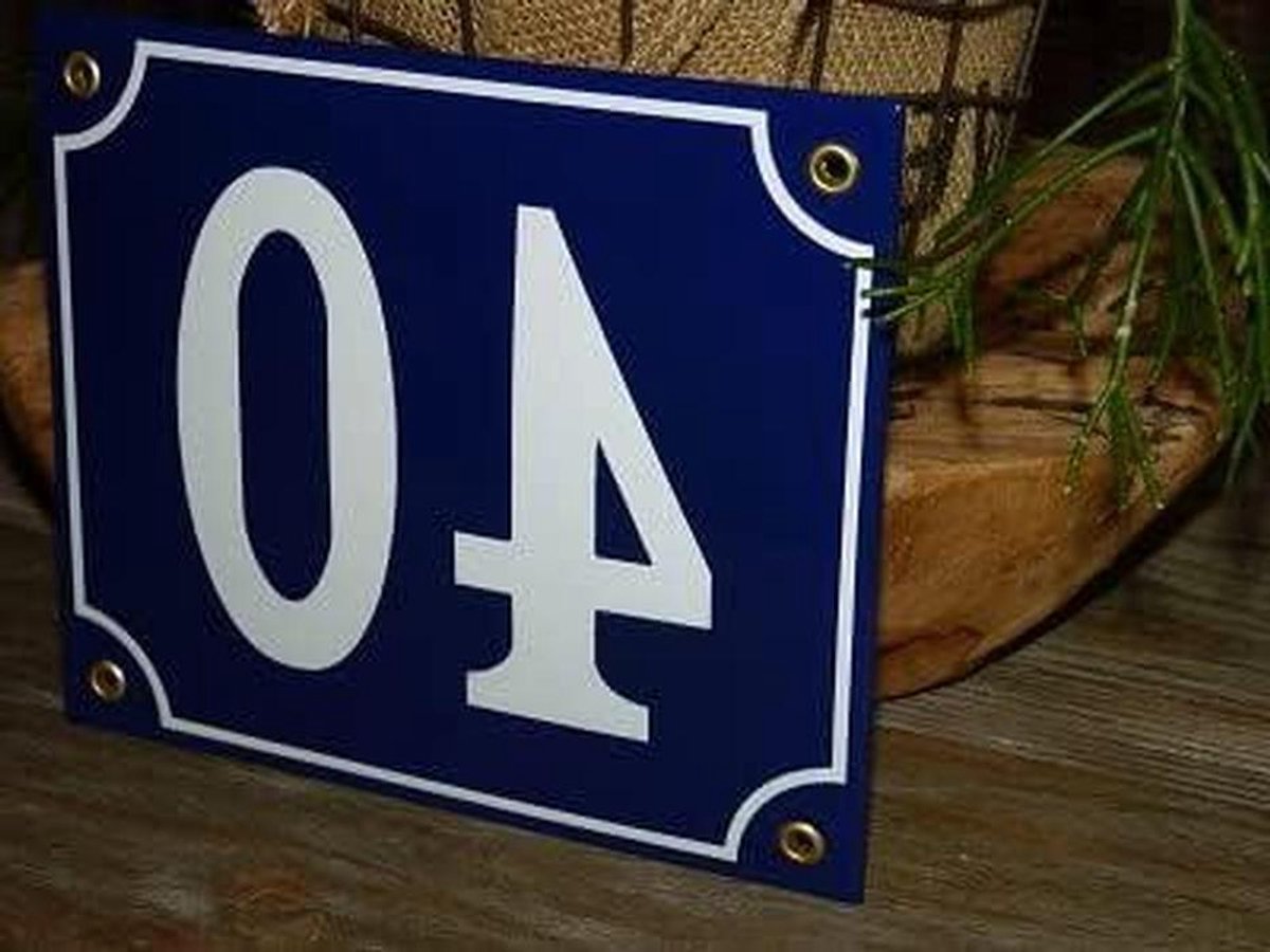 Emaille Huisnummer - Nummerbord Gebold - Huis Herkenning - Hand Gekleurd - 18x15 cm - Blauw