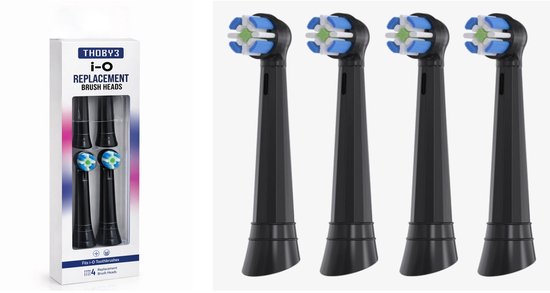 Thoby3® Opzetborstels geschikt en passend op Oral-B iO - Zwart – 4 stuks - Vervangende tandenborstelkoppen voor iO 2, 3, 4, 5, 6, 7, 8, 9, 10 - Rond - Zacht