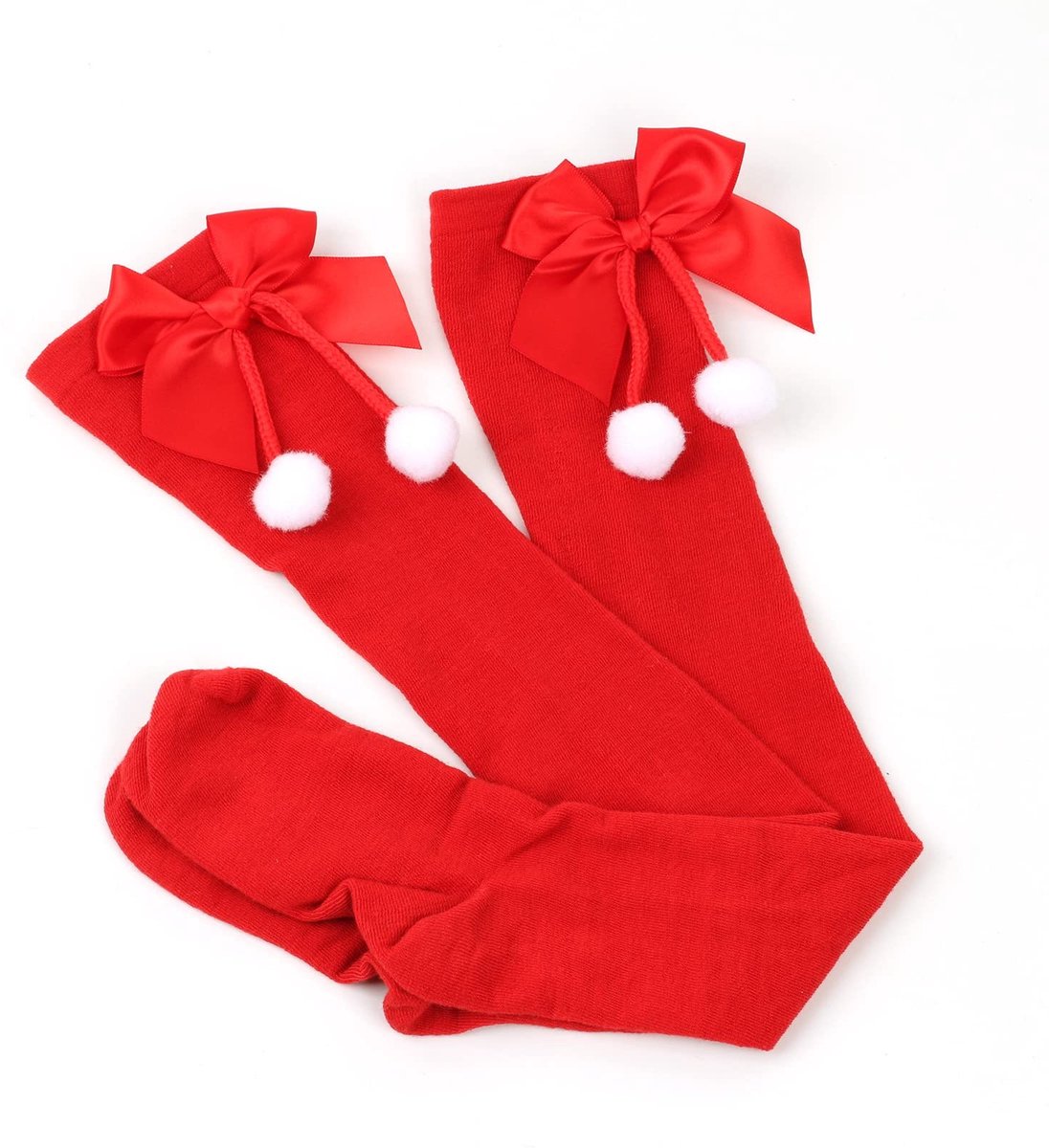 Dailygoods- Kerstkousen met strik - Overknee-kousen - Wintersokken - Dijfhoge sokken - Zachte sokken - Afmetingen 63 x 8 cm