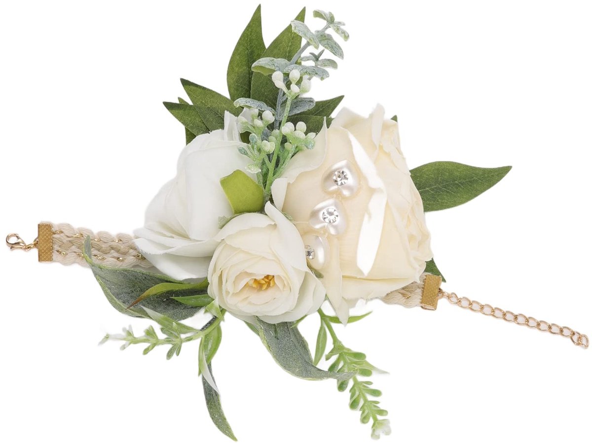 Dailygoods- Polsbloem Meerdere Witte Rozen - Corsages Bruiloft - Polscorsages - Feestpolsbloem - Huwelijksfotografie - Elegant Uiterlijk - Corsage