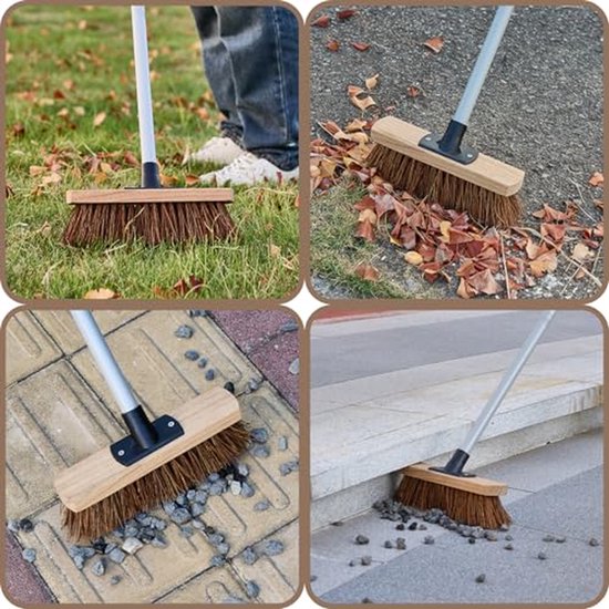 Straatbezem Lange Steel - Hofbezem Tuinbezem - Buiten Schoonmaken - Stijve Natuurlijke Haren - 25cm Breed 140cm Steel - Grijs — afbeelding 5