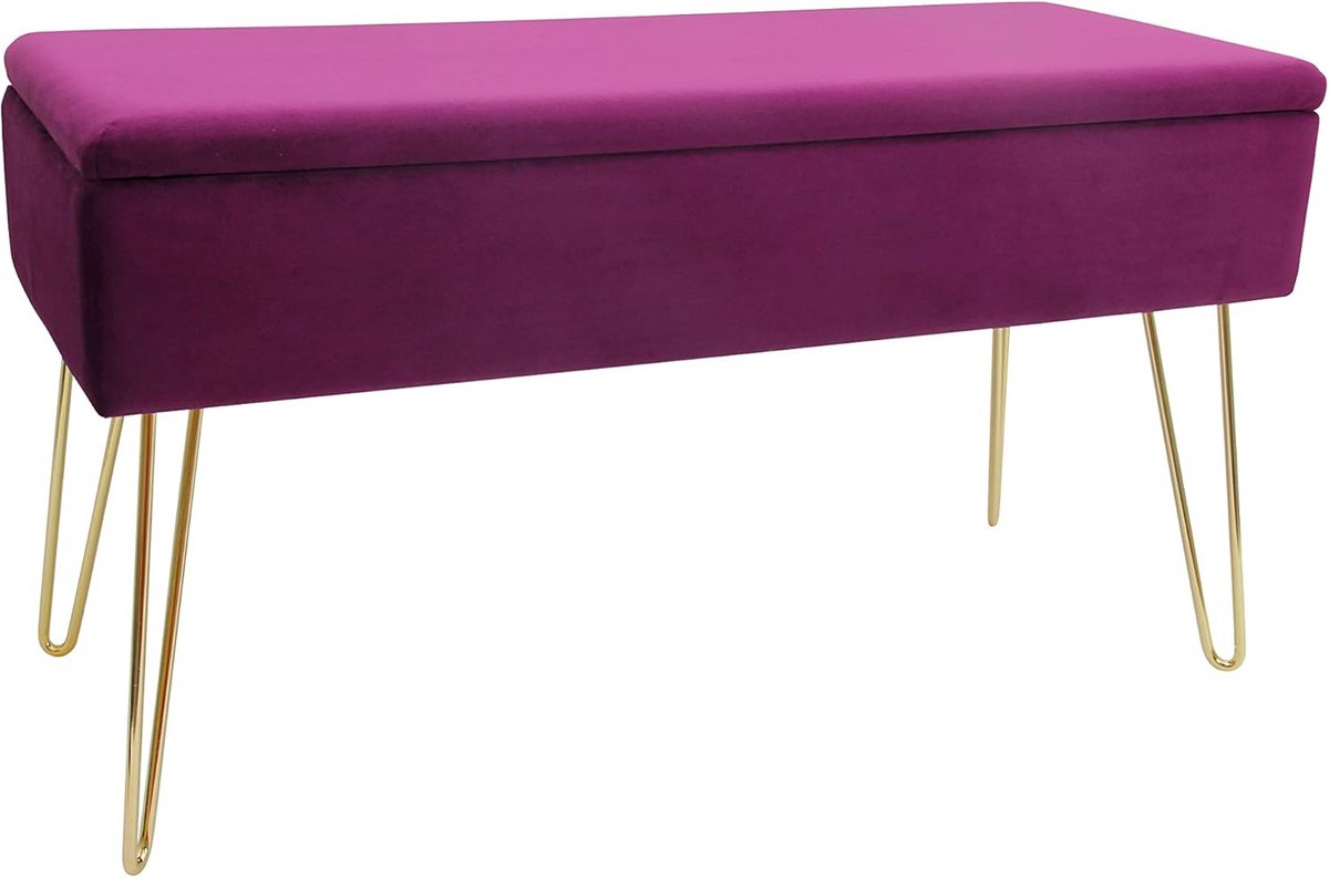 Gestoffeerde Zitbank - Opbergkist Bank - Extra Opbergruimte - Fluwelen Bekleding - 75 x 30 x 42 cm - Bessen